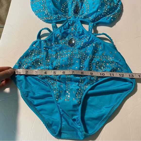 Glamour solo dance costume 5677 rhinestone embellished aqua blue leotard SA - Picture 11 of 14
